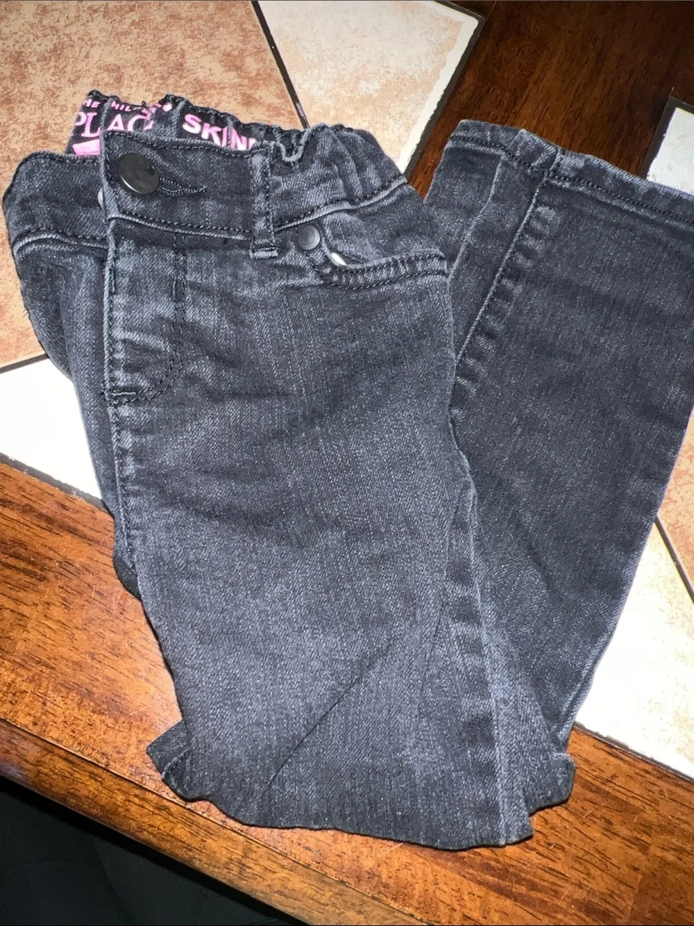 The Children's Place Girls' Black Skinny Jeans with Pink Waistband Detail